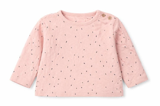 Front view of Marks & Spencer girls’ pink geometric 100% cotton basic t-shirt, size 3-6, months round neck button