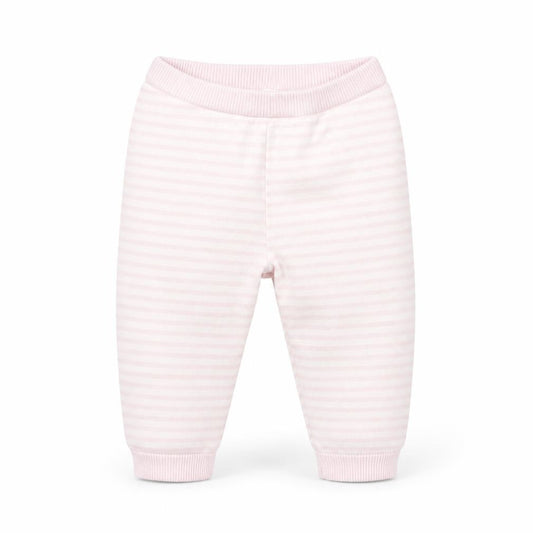 Front view of F&F girls’ pink striped 100% cotton jogger leggings, size 6-9, months pullover
