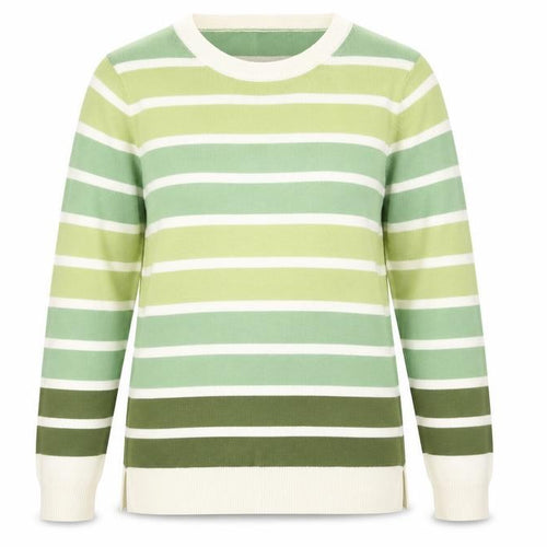 Marks and Spencer Womens Green Scoop Neck Striped Acrylic Pullover Jumper Size 6