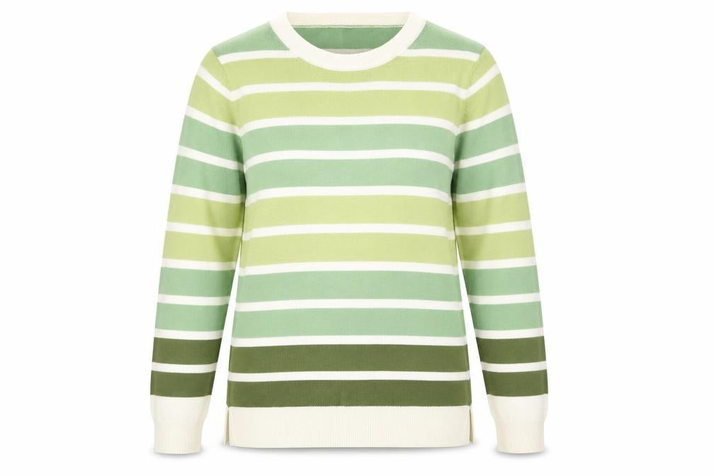 Marks and Spencer Womens Green Scoop Neck Striped Acrylic Pullover Jumper Size 6