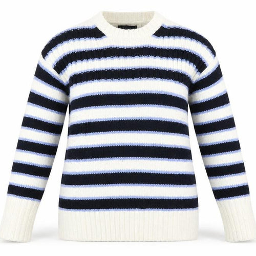Marks and Spencer Womens White Round Neck Striped Acrylic Pullover Jumper Size L