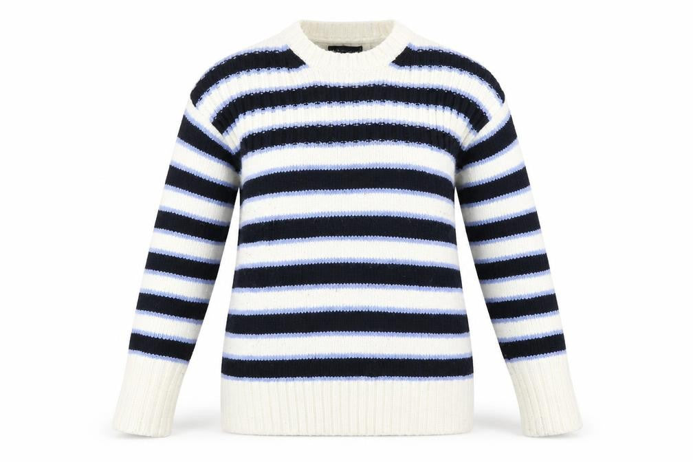 Marks and Spencer Womens White Round Neck Striped Acrylic Pullover Jumper Size L