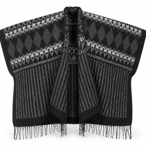 Steve Madden Womens Black V-Neck Geometric Polyester Cape Jumper One Size - Shawl