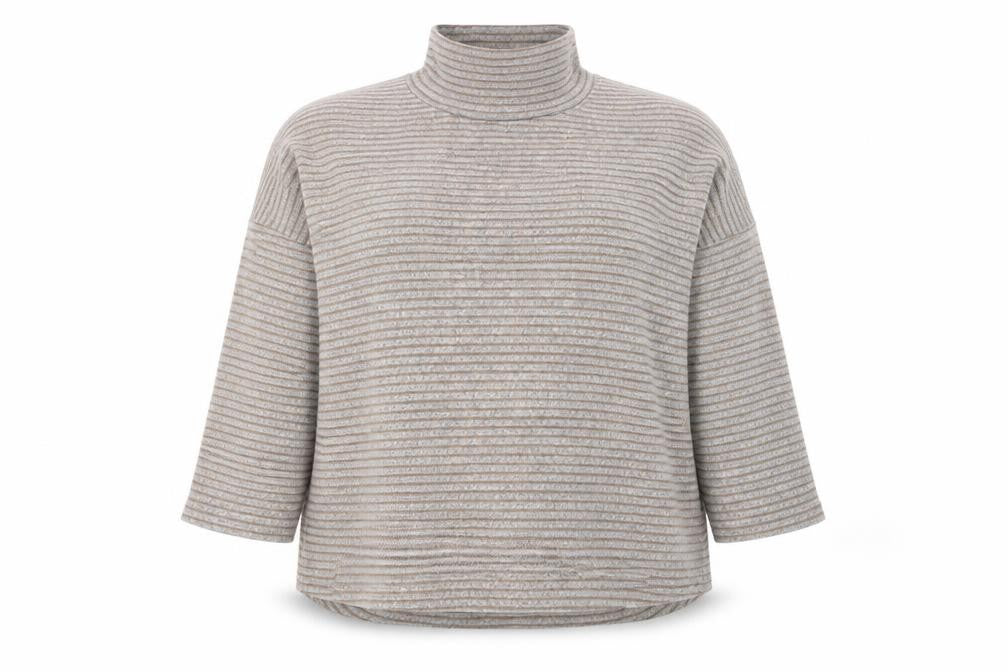 Front view of Marks & Spencer women’s grey mock neck polyester jumper, size UK 16