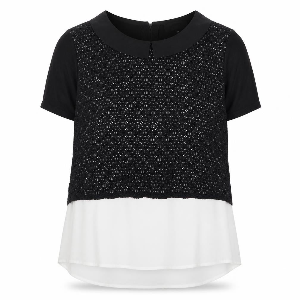 Front view of Next women’s black scoop neck geometric cotton jumper, size UK 14