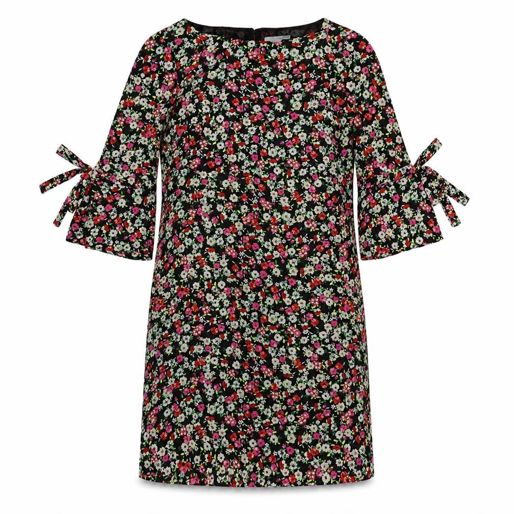 Front view of H&M women’s multicoloured floral polyester a-line, size UK 6, round neck button