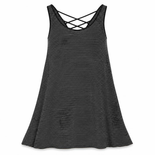 Front view of Heart Hips women’s multicoloured striped rayon trapeze & swing, size S, scoop neck pullover