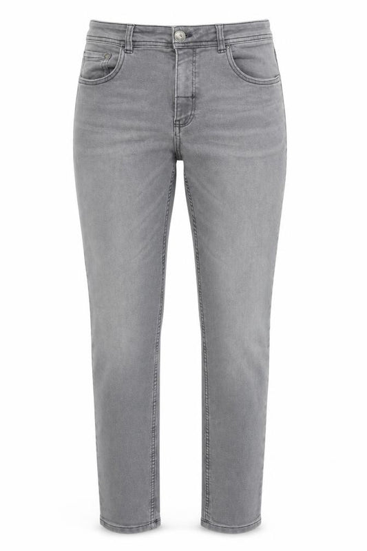Front view of Avenue women’s grey polyester trousers, size UK 8, regular button