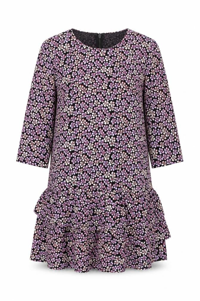 Front view of Great Plains women’s black floral polyester trapeze & swing, size UK 10, round neck zip