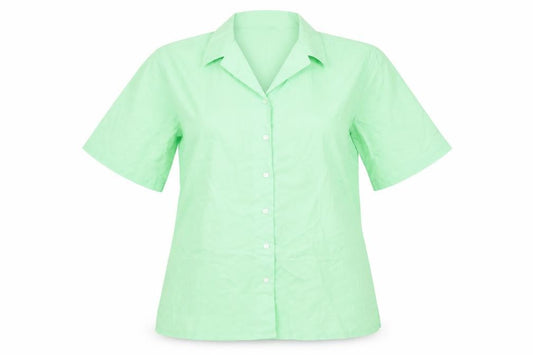 Front view of Trutex women’s green polyester basic button-up, size M, collared