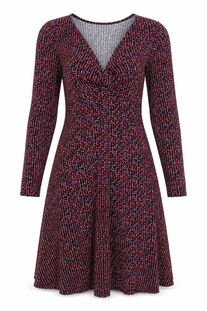 Xantik Womens Purple Geometric Polyester Skater Dress Size S V-Neck Pullover