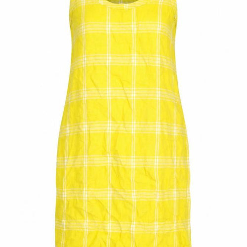 Marks and Spencer Womens Yellow Check Viscose Tank Dress Size 6 Scoop Neck Pullover