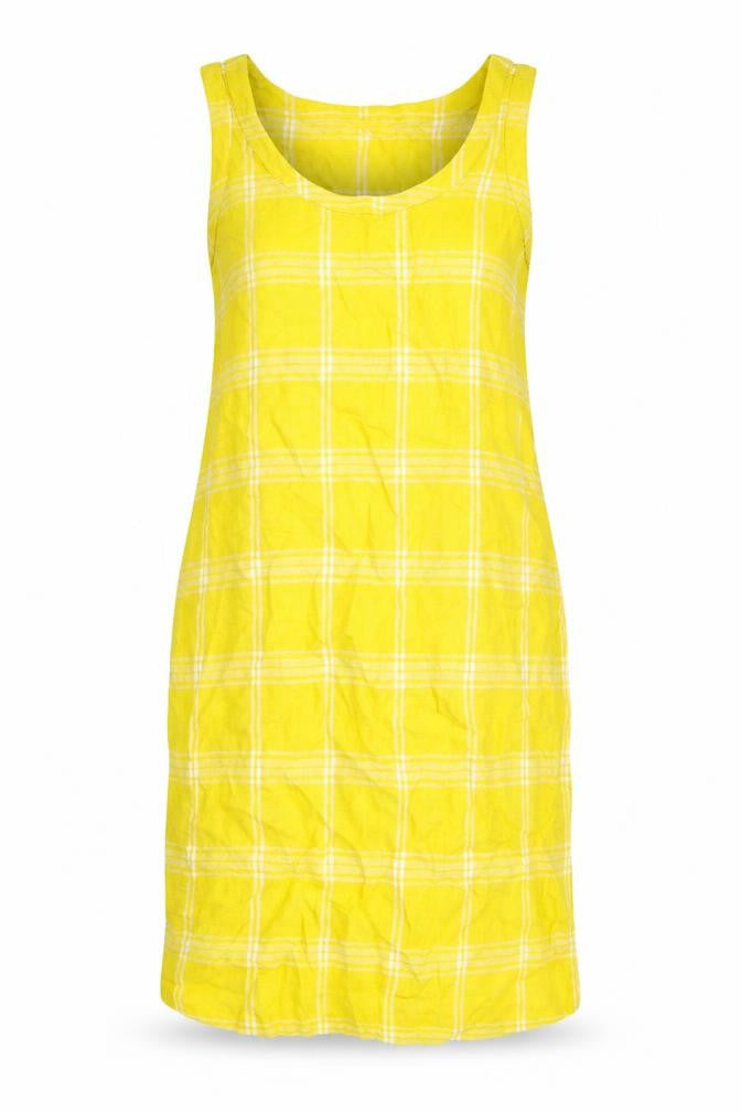 Marks and Spencer Womens Yellow Check Viscose Tank Dress Size 6 Scoop Neck Pullover