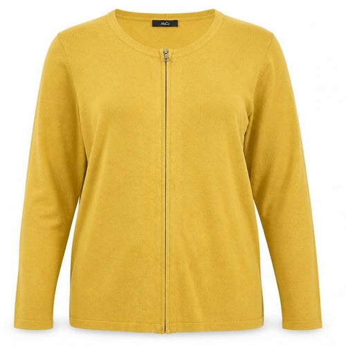 M&Co Womens Yellow Scoop Neck Viscose Full Zip Jumper Size 12