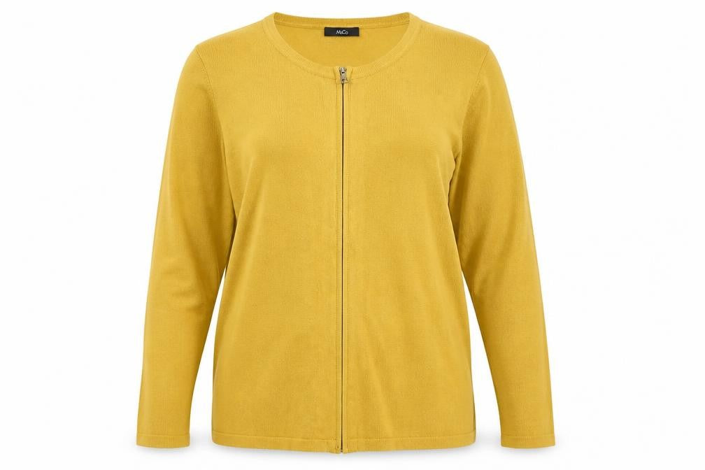 M&Co Womens Yellow Scoop Neck Viscose Full Zip Jumper Size 12