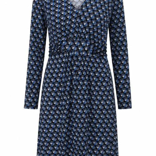 Lily & Me Womens Blue Geometric Viscose Fit & Flare Size 10 V-Neck Pullover