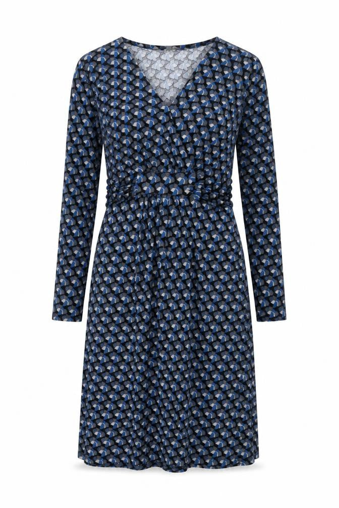 Lily & Me Womens Blue Geometric Viscose Fit & Flare Size 10 V-Neck Pullover