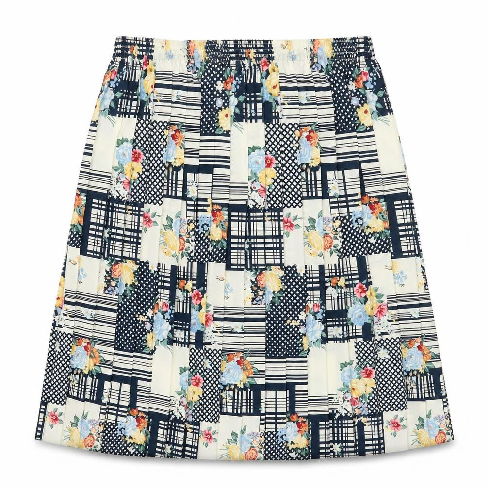 Preworn Womens Yellow Floral Viscose Pleated Skirt Size 32 in
