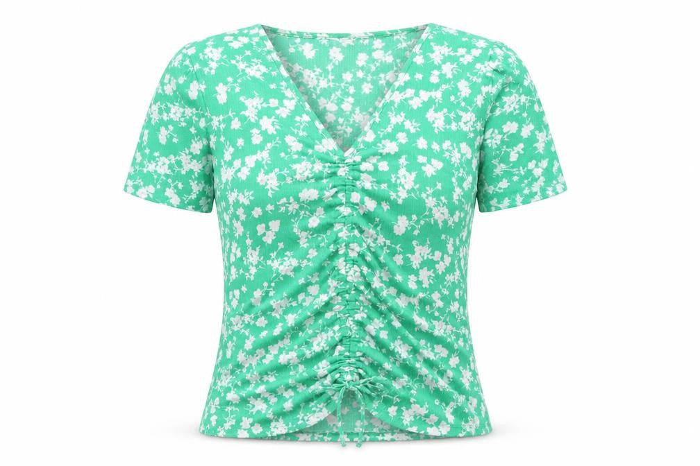 Front view of Papaya women’s green floral polyester basic t-shirt size 2xs v-neck