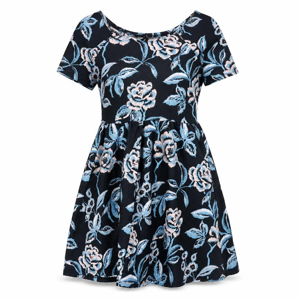 Dorothy Perkins Womens Blue Floral Polyester Fit & Flare Size 10 Scoop Neck Pullover