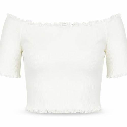 Boohoo Womens White Polyester Cropped T-Shirt Size 6 Boat Neck