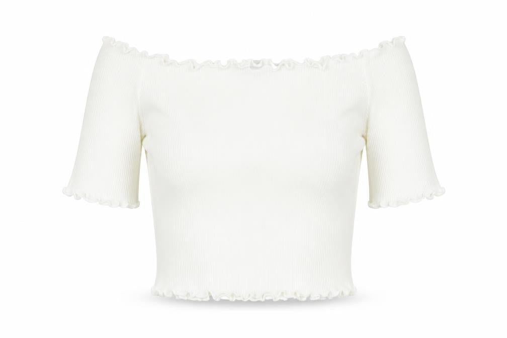 Boohoo Womens White Polyester Cropped T-Shirt Size 6 Boat Neck