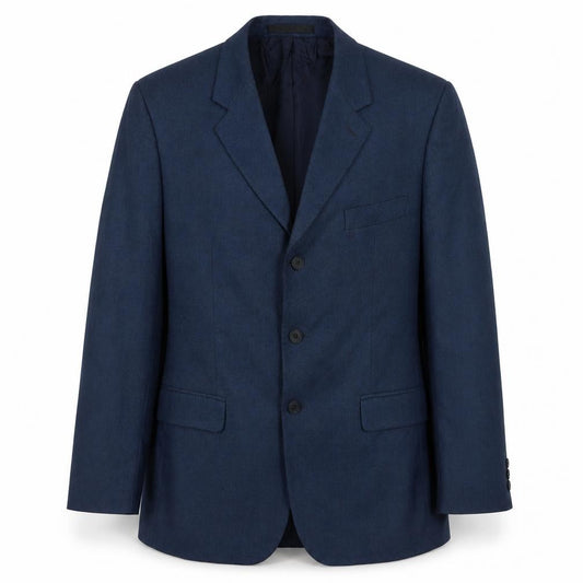 Front view of Preworn men’s blue polyester jacket blazer, size 42, regular