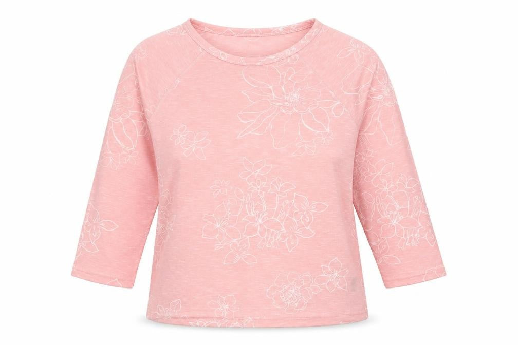 Front view of Marks & Spencer women’s pink floral polyester basic blouse, size UK 14, scoop neck