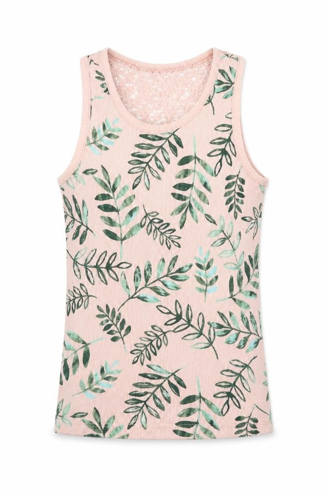 Front view of George girls’ pink geometric 100% cotton basic tank, size 7-8, years scoop neck pullover