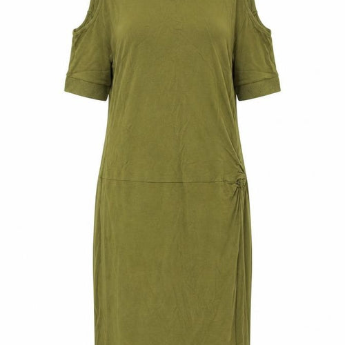 NEXT Womens Green Viscose T-Shirt Dress Size 10 Boat Neck Pullover - Cold Shoulder