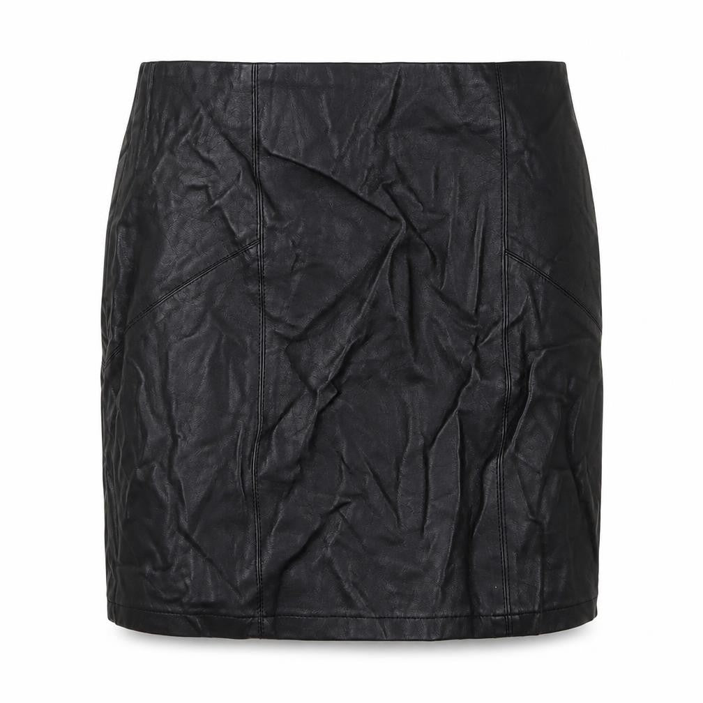 Front view of ASOS women’s black polyurethane bandage skirt, size UK 8, zip