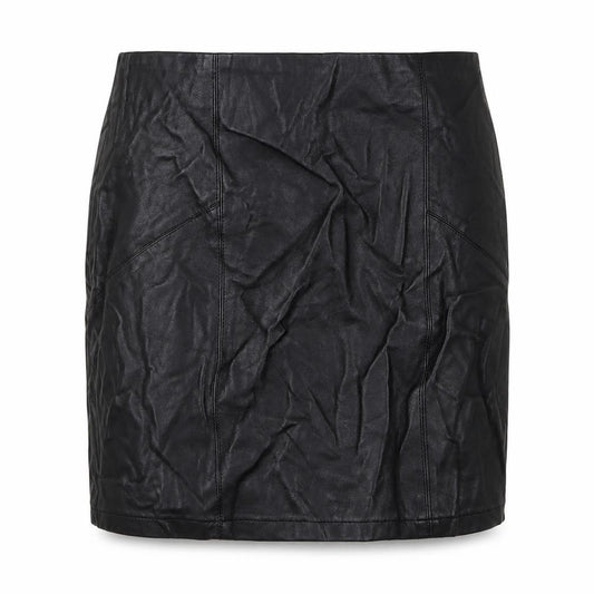 Front view of ASOS women’s black polyurethane bandage skirt, size UK 8, zip