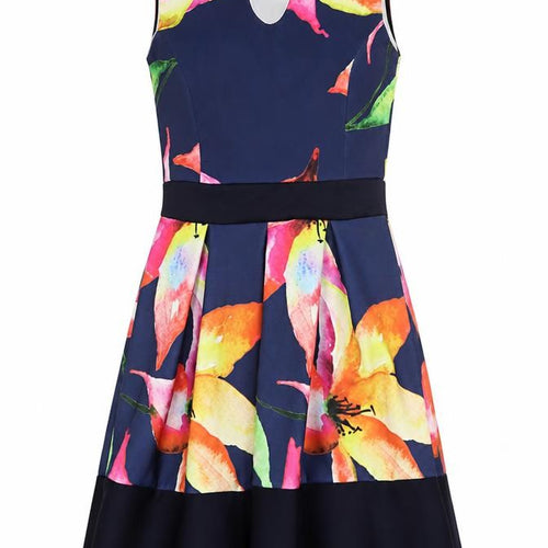 Want That Trend Womens Blue Floral Polyester Fit & Flare Size 12 Boat Neck Pullover
