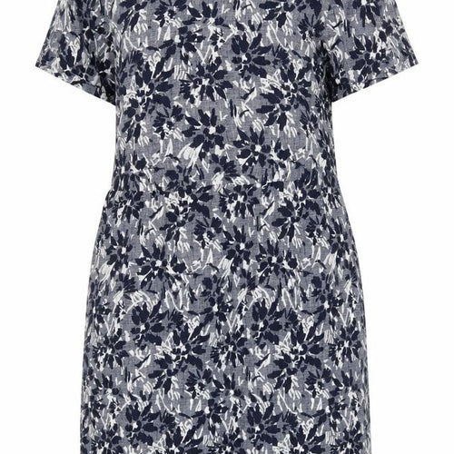 John Lewis Womens Blue Floral Viscose Shift Size 10 Boat Neck Zip