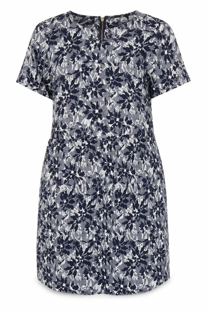 John Lewis Womens Blue Floral Viscose Shift Size 10 Boat Neck Zip