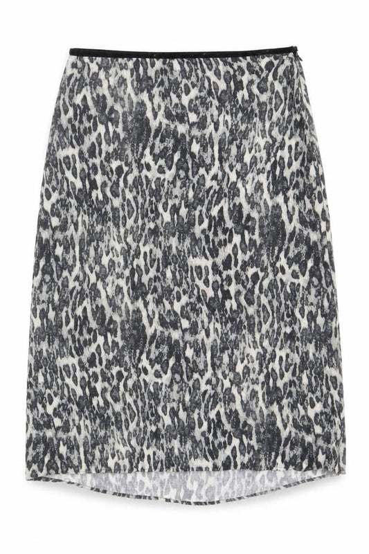 Front view of YAYA women’s grey animal print polyester swing skirt, size UK 14, zip - leopard pattern