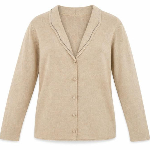Emreco Womens Gold Collared Cotton Cardigan Jumper Size 8