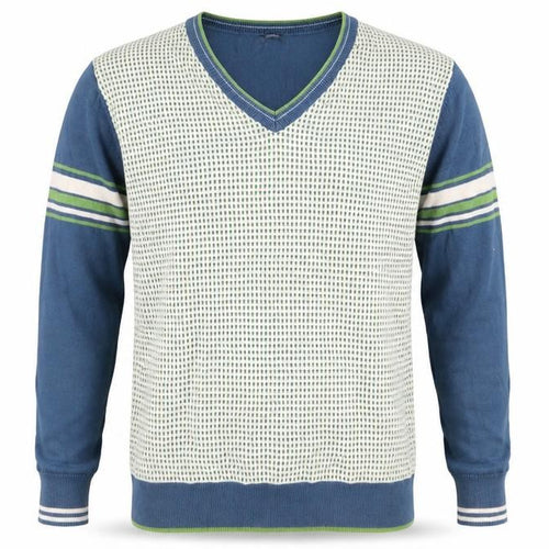 Goodsouls Mens Multicoloured V-Neck Geometric Cotton Pullover Jumper Size S Long Sleeve