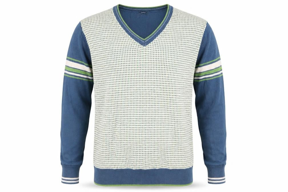 Goodsouls Mens Multicoloured V-Neck Geometric Cotton Pullover Jumper Size S Long Sleeve