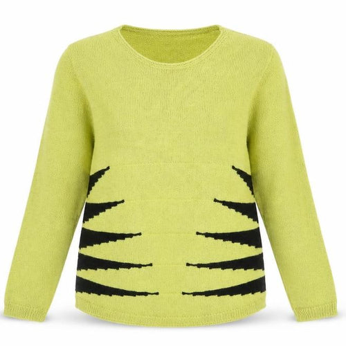 BASSINI Womens Green Scoop Neck Geometric Acrylic Pullover Jumper Size M