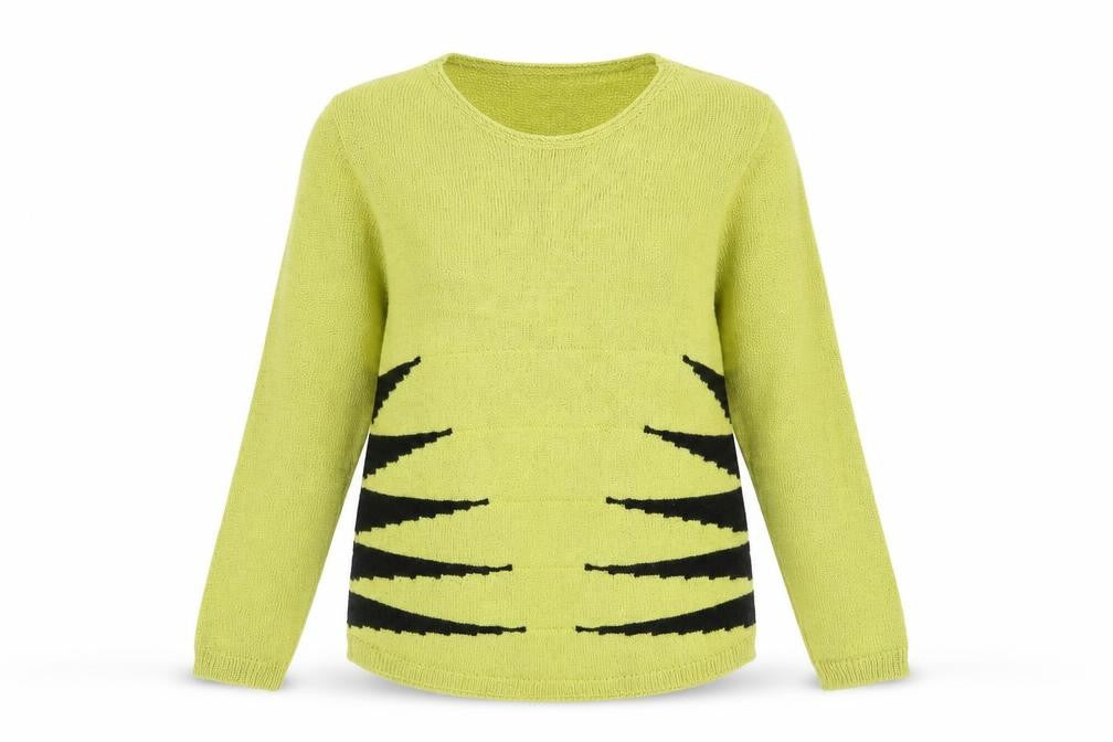 BASSINI Womens Green Scoop Neck Geometric Acrylic Pullover Jumper Size M