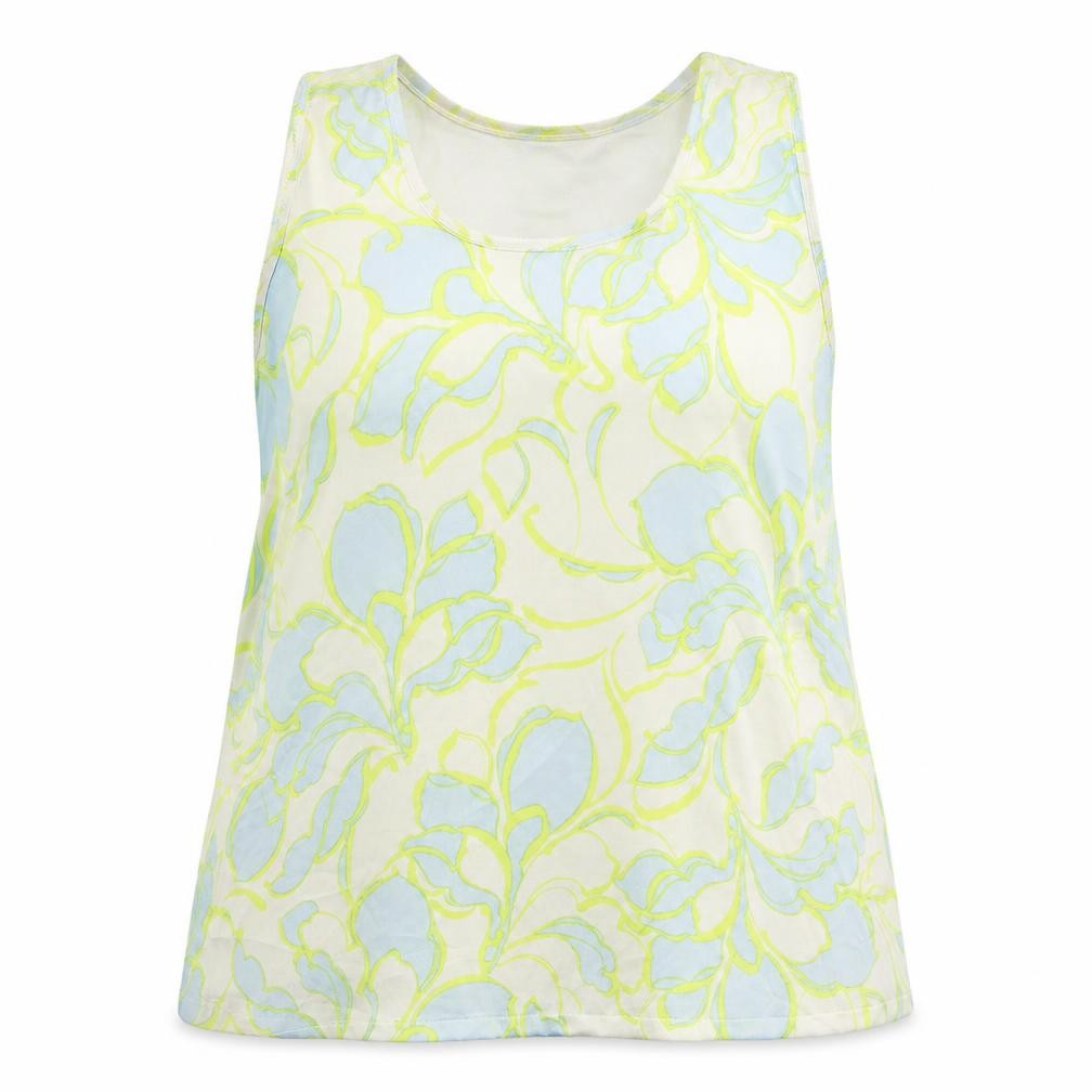 Front view of Marks & Spencer women’s white geometric polyester basic tank, size UK 18, scoop neck