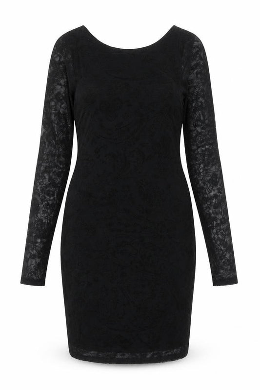 Front view of Boohoo women’s black polyester sheath, size UK 10, boat neck pullover