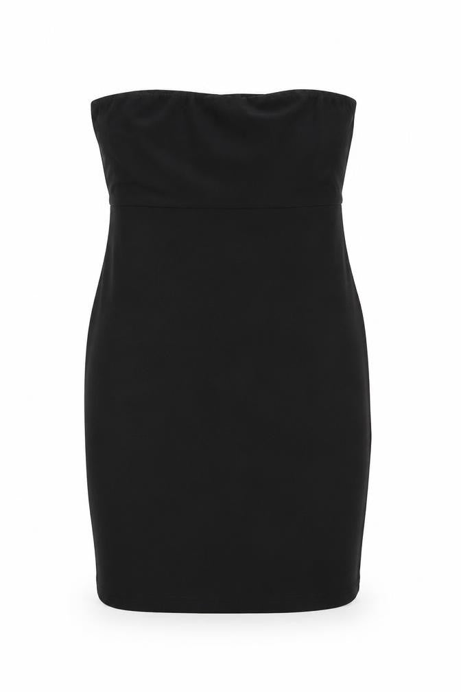 Front view of PRETTYLITTLETHING women’s black polyester mini, size UK 10, off the shoulder pullover