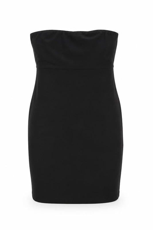 Front view of PRETTYLITTLETHING women’s black polyester mini, size UK 10, off the shoulder pullover