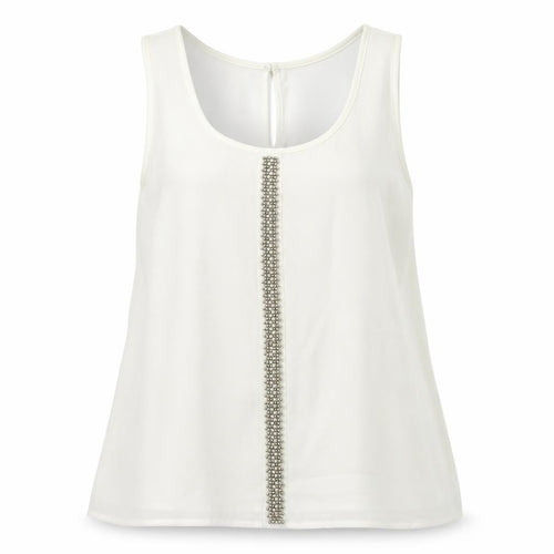 G&Y Womens Ivory Geometric Polyester Camisole Tank Size L Round Neck