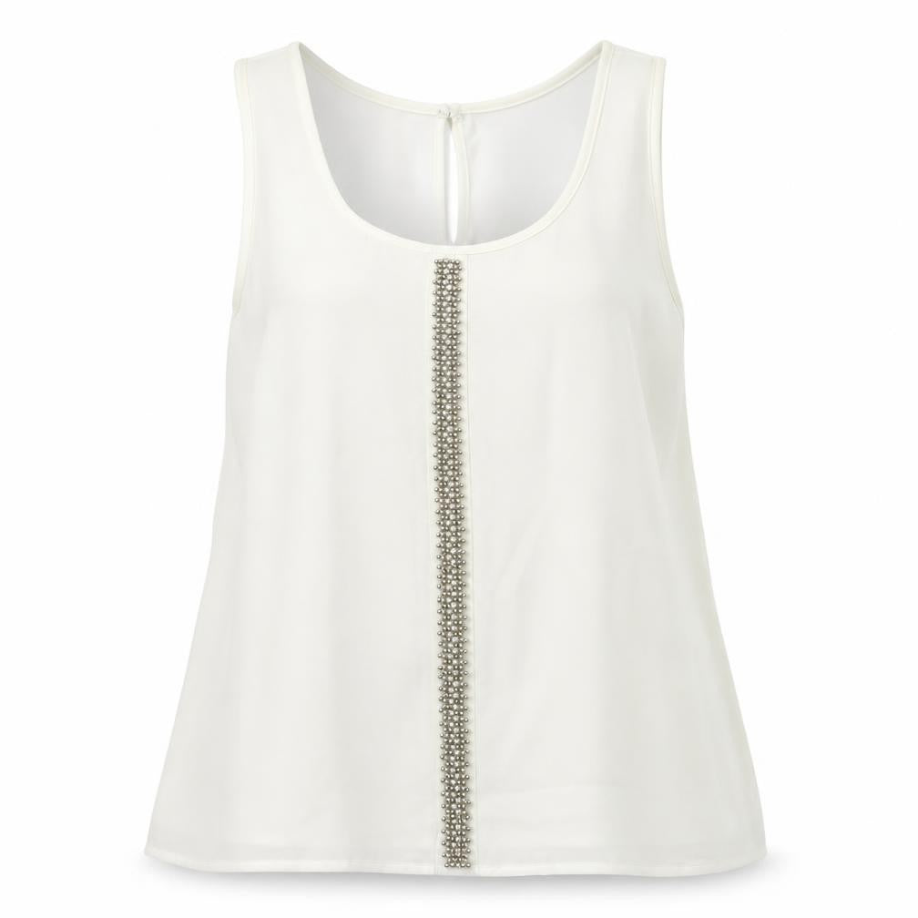G&Y Womens Ivory Geometric Polyester Camisole Tank Size L Round Neck