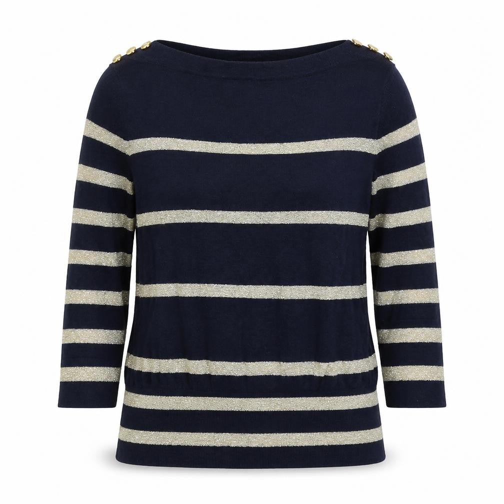 Awear Womens Blue Boat Neck Striped Cotton Pullover Jumper Size 8 - Size 8-10