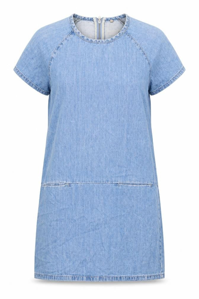 Topshop Womens Blue 100% Cotton A-Line Size 8 Round Neck Zip