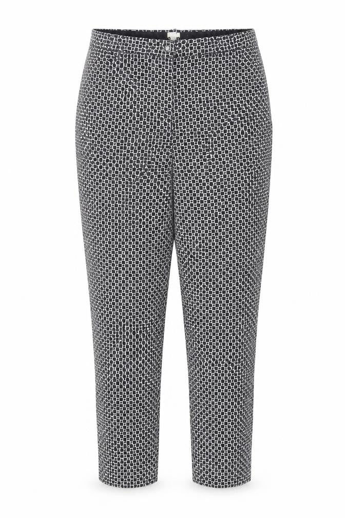 Oasis Womens Black Geometric Cotton Cropped Trousers Size 12 Regular Zip